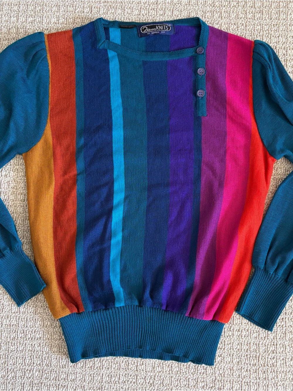 Vintage Teal Multi-Stripe Crewneck Sweater